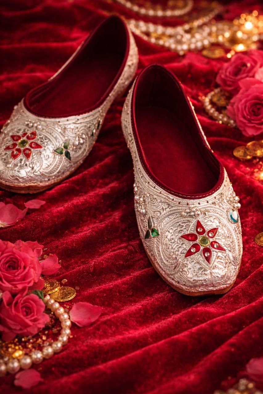 Sitara Phool Pearl-Studded Silver Wedding Mojris