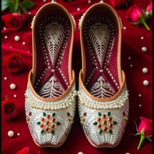 royal pearl embellished silver jutti
